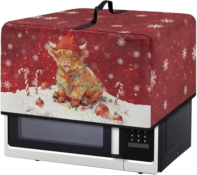 Microwave Oven Dust Cover, Christmas Highland Cattle Waterproof Polyester Dust Cover for Microwave Oven for Most Standard Microwaves Easy to Clean