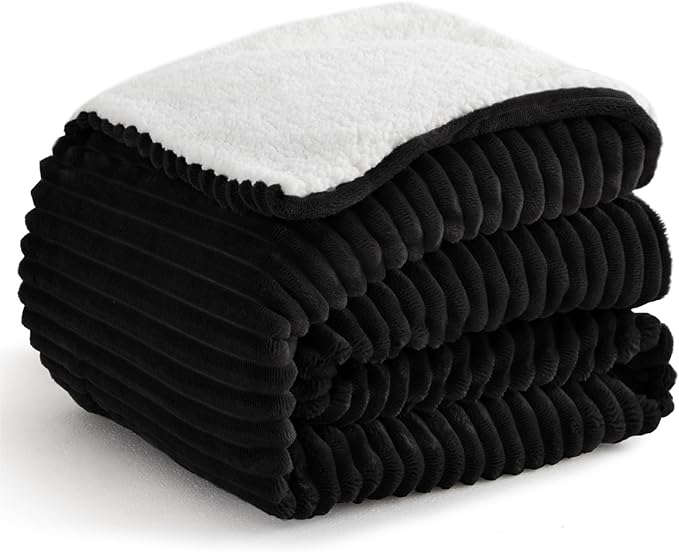 Sherpa Blankets King Size - Fleece King Size Blanket for Bed, Soft and Warm Throw Blanket for Winter, 108" x 90", Black