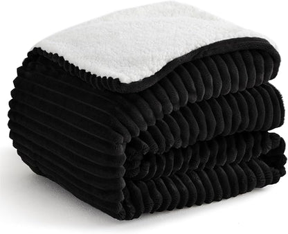 Sherpa Blankets King Size - Fleece King Size Blanket for Bed, Soft and Warm Throw Blanket for Winter, 108" x 90", Black