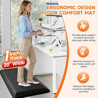 StepRite 1” Thick Kitchen Mats for Floor, Anti Fatigue Kitchen Rugs, Non-Slip,Heavy Duty Waterproof Kitchen Rug, Standing Desk Mat for Home, Kitchen, Office(Black)