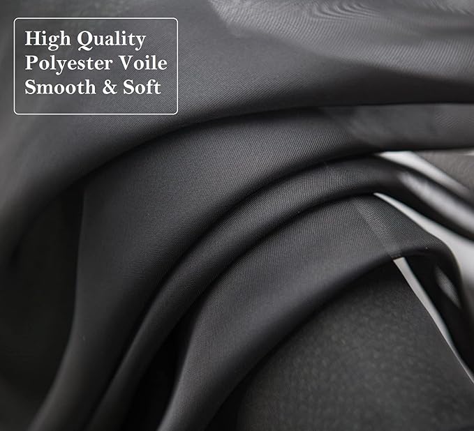 PI Sheer Curtains 63 inches Length with Grommet,Soft Voile Modern Sheer Window Curtain for Kitchen/Office 2 Panels (W52 X L63, Black)