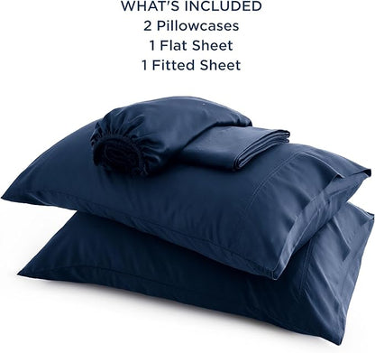 Bedsure Full Size Bed Sheets, Cooling Sheets, Rayon Derived from Bamboo, Breathable & Soft, Deep Pocket Up to 16 Inches, Hotel Luxury Silky Bedding for Hot Sleepers, Navy