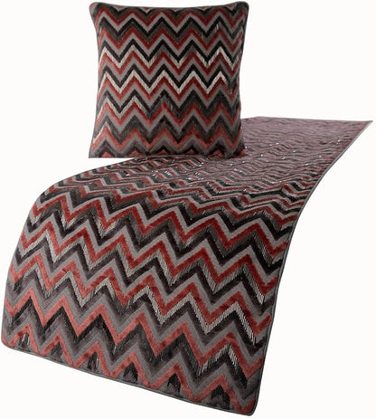 The HomeCentric Grey Bed Runner Without Pillow Cover, Twin Size 53"x18" Decorative Bed Runner, Peach & Grey Velvet Bed Scarf in Bead Embroidery - Blushed Chevron
