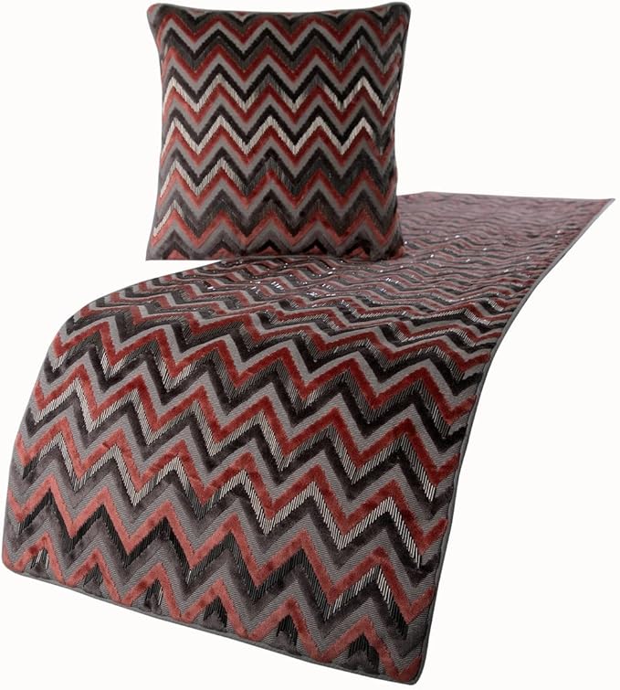 The HomeCentric Grey Bed Runner Without Pillow Cover, CA King Size 86"x18" Decorative Bed Runner, Peach & Grey Velvet Bed Scarf in Bead Embroidery - Blushed Chevron