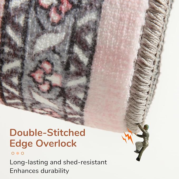 OPPODREAM Thin Area Rugs 4x6, Low-Pile Washable Rugs 4x6 with Non Slip Backing, Faux Cashmere 4 x 6 Throw Carpet, Pink & Cream