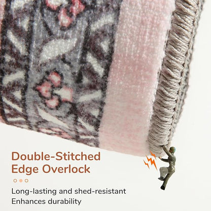 OPPODREAM Thin 10x14 Area Rugs, Washable Rugs 10x14 with Non Slip Backing, Low-Pile Faux Cashmere 10 x 14 Carpet, Pink & Cream