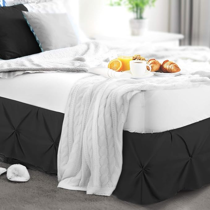 Nestl Black Bed Skirt Full Size, Pinch Pleat Full Bed Skirt, 14" Inch Drop Full Bedskirt, Hotel Quality Black Bed Skirts, Premium Microfiber Bedskirt for Full Bed, Black Full Bed Skirt
