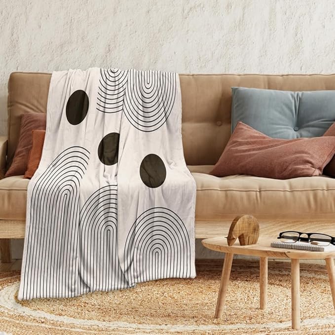 Modern Abstract Blankets Black Beige Boho Throw Blanket Boho Blanket Double Sided Flannel Throw Blanket,Suitable for Adults Children on The Sofa,Car,Bed Nap Warm Comfortable Blanket 70"X80"