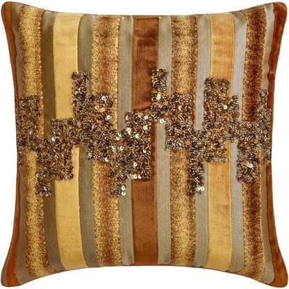 The HomeCentric King/Queen/Twin Gold & Brown Decorative Twin 53"x18" Bed Runner with One Pillow Cover, Striped, Beadwork & Handmade Bed Scarf on Velvet Fabric - Streamlined
