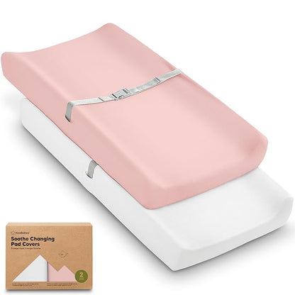 2-Pack Organic Changing Pad Covers for Girl, Boy, Neutral - 100% Cotton Changing Table Pad Cover, Soft Baby Nursery Diaper Changing Pad Sheets, Contour Changing Pads Liners, Change Pad Cover (Rose)