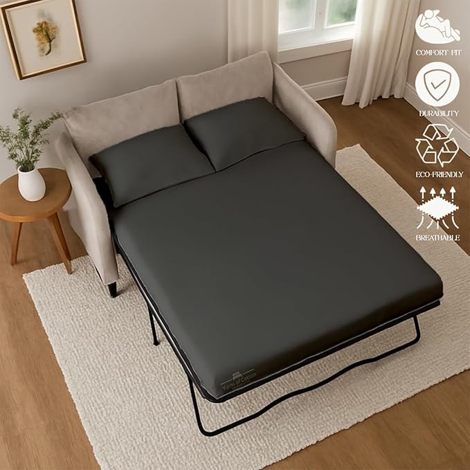 Sleeper Sofa 4 Piece Bed Sheet Set Premium Quality 100% Cotton 500 Thread Count, Smooth & Super Soft Sateen Weave, Extra Soft Bed Sheets, Wrinkle Free, 8 Inch Deep Pocket (Full, Dark Grey)
