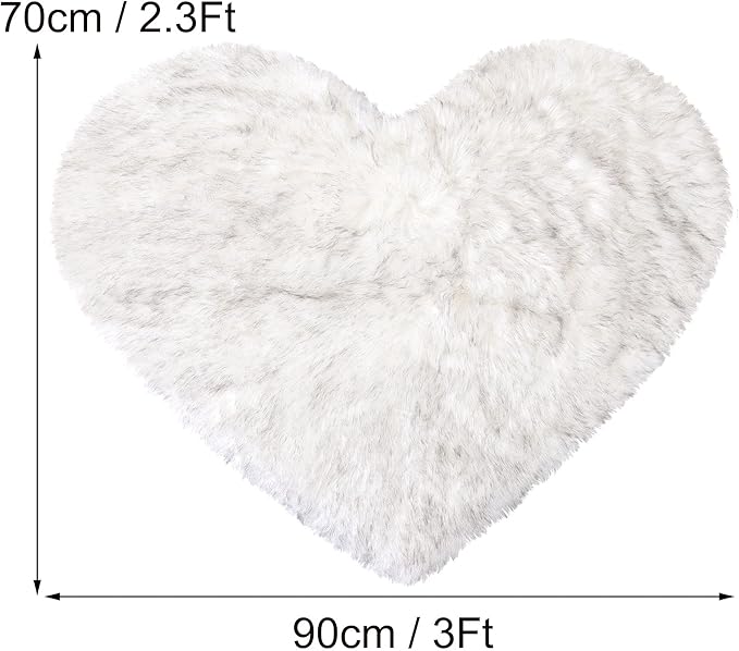 uxcell Heart Shaped Rugs for Bedroom,Small Aesthetic Carpet Girls,Cute Shaggy Floor Mirror Mat,Pastel Furry Throw Rug 2.3ftx3ft, White and Black