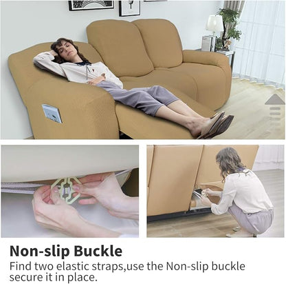 Easy-Going 6 Pieces Recliner Loveseat Stretch Sofa Slipcover Sofa Cover Furniture Protector Couch Soft with Elastic Bottom Kids, Spandex Jacquard Fabric Small Checks Golden