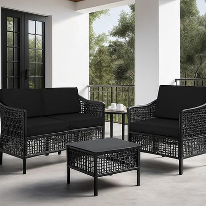 idee-home Outdoor Cushions for Patio Furniture, Outdoor Seat Cushion, Waterproof Couch Hampton Bay Deep Seat Replacement Chair Cushions for Garden Lawn Backyard Deck, 28.5 x 28.5 Black
