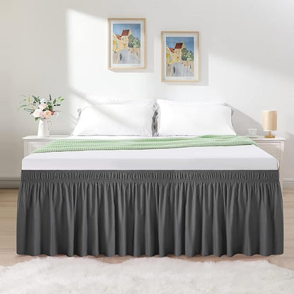 RIMELA Bed Skirt Wrap Around Elastic Dust Ruffles Solid Color Wrinkle and Fade Resistant with Adjustable Elastic Belt Easy to Install Dark Gray for King & California King Size 18 Inch Drop