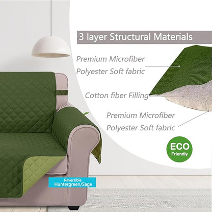 U-NICE HOME Recliner Chair Covers Reversible Chair Cover Pet Covers for Dogs with Elastic Straps Water Resistant Diamond Quilted (23''Recliner Small, Huntergreen/Sage)