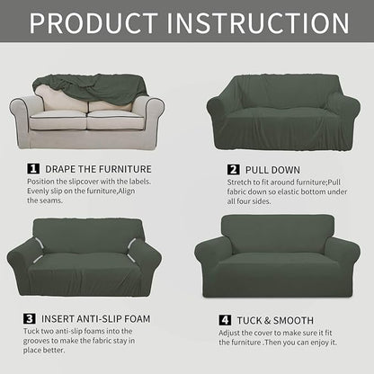 Easy-Going Stretch Oversized Sofa Slipcover 1-Piece Sofa Cover Furniture Protector Couch Soft with Elastic Bottom for Kids, Polyester Spandex Jacquard Fabric Small Checks Olive Green