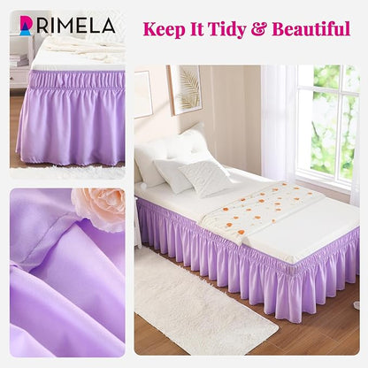 RIMELA Lilac Purple Bed Skirt Twin Size 15 Inch Drop, Elastic Bed Skirting for Bed Base and Frame, Bedding Dust Ruffle Easy to Install, Lightweight Wrap Around Adjustable Bedskirt