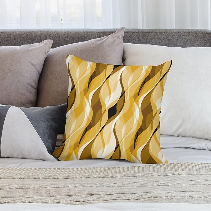 Yellow Throw Pillow Covers Abstract Ombre Yellow and Grey Striped Decorations for Bedroom Living Room Farmhouse Sofa Pillows Bed Couch 22x22 Inch