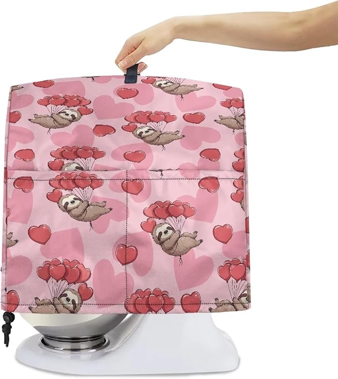 Funny Sloth with Hearts Mixer Cover Stand Mixer Dust Proof Covers with Handle and Front Pockets Kitchen Aid Mixer Cover for 6-8 Qt Mixer,Kitchen Coffee Maker Toaster Machine Dust Cover