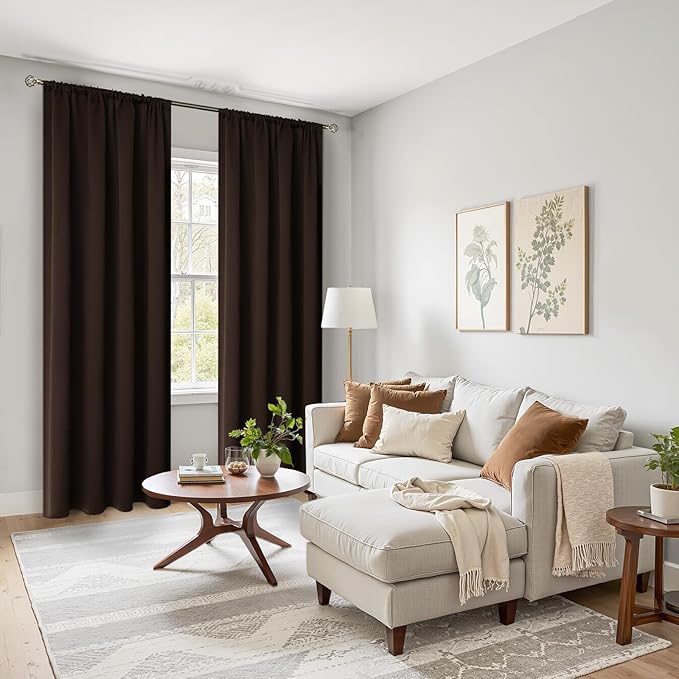 BGment Brown Blackout Curtains 84 Inch Length for Bedroom - Rod Pocket Thermal Insulated Room Darkening Drapes Blinds for Living Room Dining Room Privacy, 52 x 84 Inch, 2 Panels