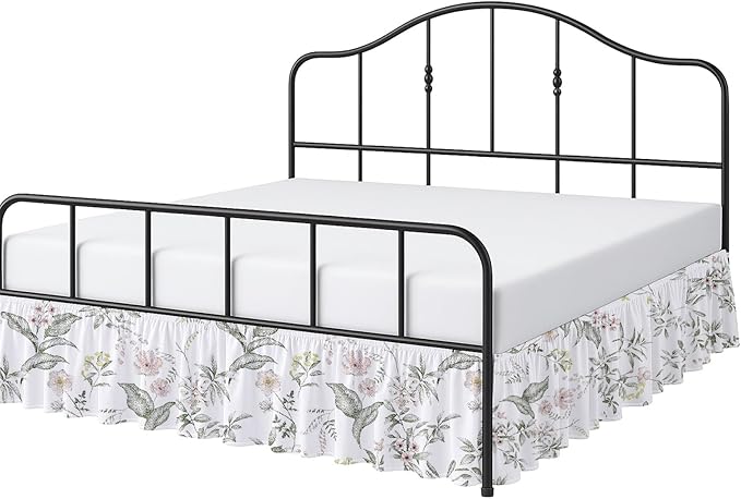 Cottington Lane Ruffled Bed Skirt King Size with Split Corner, Brushed Microfiber Hotel Quality Dust Ruffle, 18 Inch Drop Gathered Bedskirt, Soft, Stylish, Shrink & Fade Resistant, Morning Petals