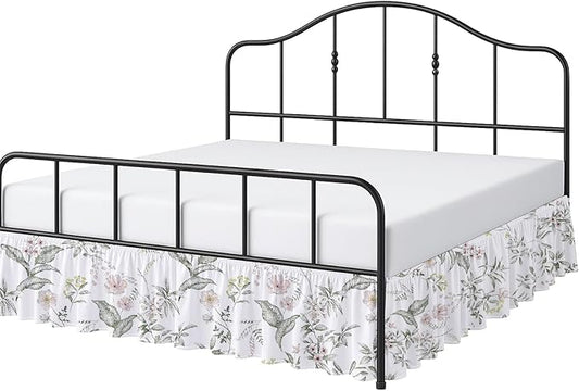 Cottington Lane Ruffled Bed Skirt King Size with Split Corner, Brushed Microfiber Hotel Quality Dust Ruffle, 12 Inch Drop Gathered Bedskirt, Soft, Stylish, Shrink & Fade Resistant, Morning Petals
