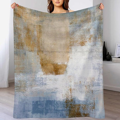 Abstract Gradient Blanket, Modern Fashion Art Blue Brown Painting Strokes Pattern Soft Warm Cozy Plush Flannel Covers for Livingroom Bedroom Couch Chair Camping Travel Home Decor Tapestry 40x50in