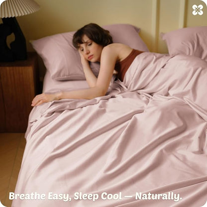 Bedsure Cooling Sheets, Rayon Derived from Bamboo & Cotton Blend, GentleSoft, Breathable, Queen Sheet Set, Deep Pocket Up to 18 Inches, Hotel Luxury Bedding for Hot Sleepers, Rose Pink