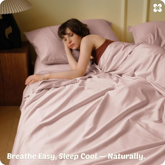 Bedsure Cooling Sheets, Rayon Derived from Bamboo & Cotton Blend, GentleSoft, Breathable, King Size Sheets Set, Deep Pocket Up to 18", Hotel Luxury Bedding for Hot Sleepers, Rose Pink