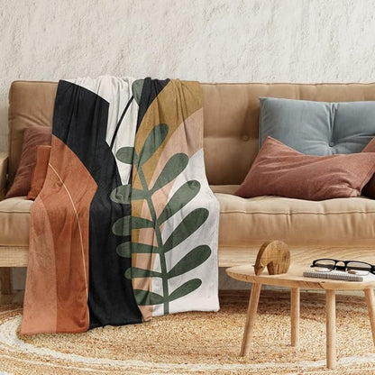 Boho Mid Century Blankets Black Geometric Throws Beige Abstract Modern Throw Blanket Minimalist Sun Soft Warm Bed Bedding Blankets for Couch Bedroom Sofa Office Cozy Flannel Blanket 70"X80"