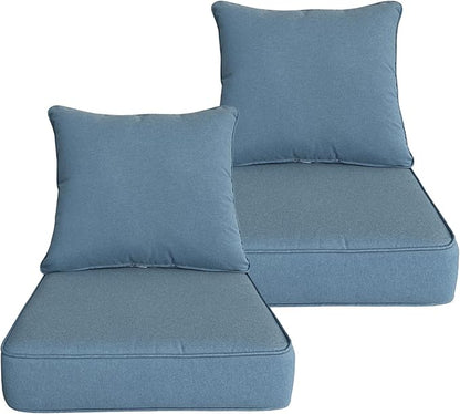 Goodgoods 24x24 inch Outdoor/Indoor Deep Seat Patio Cushions Set of 2 Resilient Foam Filling Water Repellent Stain-Resistant UV Resistant Weather Resistant Deep Seat Bottom Light Blue