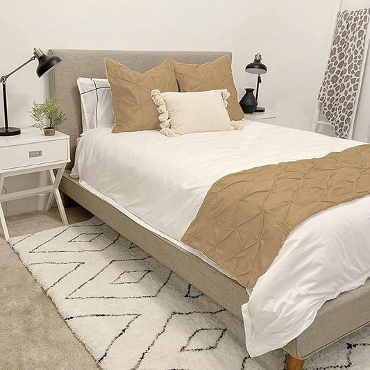 Bed Runner Set - 100% Pure Cotton 800 Thread Count - Luxury 1 Pinch Pleated Bed Runner and 2 Pillow Cover - 3 Piece Pinch Pleated Bed Runner Set King, Taupe