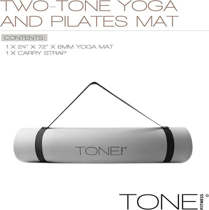 TONE Fitness Yoga Mat 1/4" Thick Non Slip Exercise & Pilates Mat for Home Workouts with Carrying Strap | Multiple Options