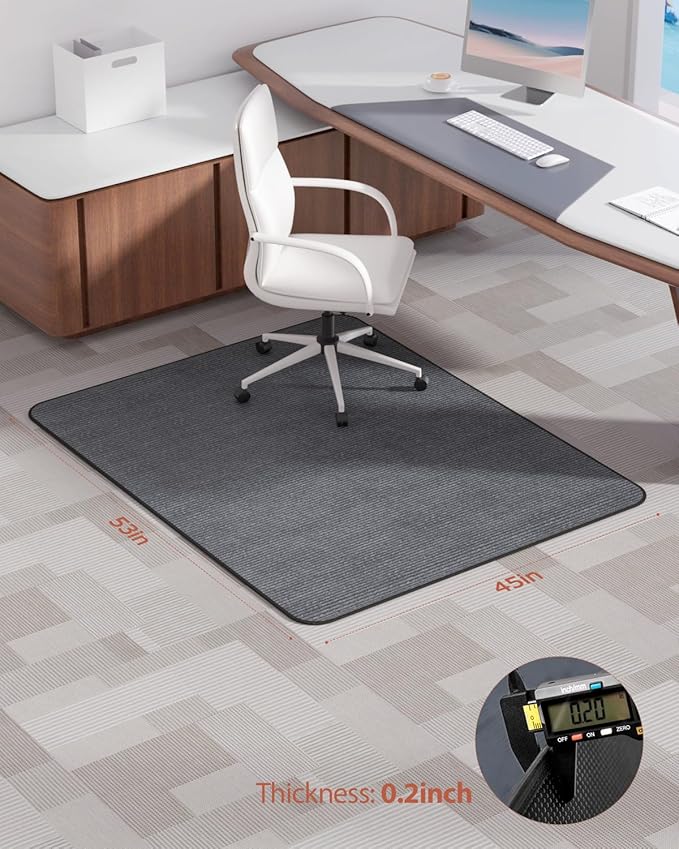 Blvornl Office Chair Mat for Hardwood Floor and Low Pile Carpet, 45" x 53" Corduroy Surface Desk Rolling Chair Mat for Hard Floors, Heavy Duty Carpeted Floor Protector Rug for Home Office, Dark Grey