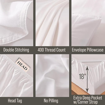 Bella Coterie Luxury Bamboo Viscose Twin XL Size Sheet Set | 100% Organically Grown | Ultra Soft | Cooling for Hot Sleepers | 18" Deep Pocket [White]