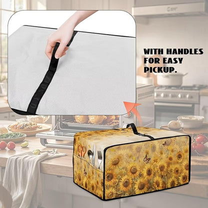 Microwave Oven Cover Dustproof Air Fryer Toaster Oven Protector with Storage Pockets, Stain-resistant Small Appliance Cover for Kitchen Decor, L, Sunflower Butterfly