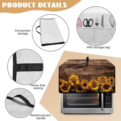 Microwave Oven Cover Vintage Sunflower Wood Grain Print Waterproof Toaster Oven Dustproof Cover Large Size Kitchen Appliance Protector with Storage Bag Machine Washable, S