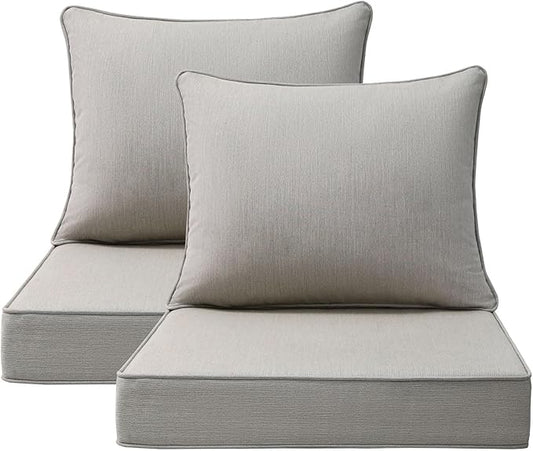 Sunbrella Outdoor Patio Chair Cushions Set, 24" x 24", Set of 2, Water-Repellent, Fade Resistant, Deep Seat Cushion for Backyard, Couch, Sofa and Patio Furniture, Specrtum Pebble