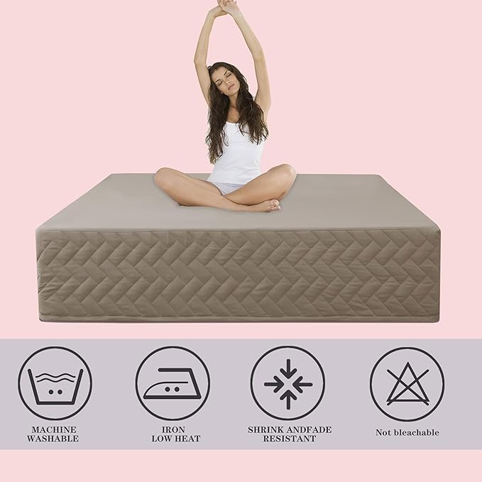 Full Bed Skirt-Box Spring Cover with 14 Inch Tailored Drop,Wrinkle and Fade Resistant Hotel Wrap Around Bed Skirts,Bed Frame Cover (Checkered Light Khaki, Full)