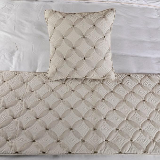 The HomeCentric King Queen Twin Ivory Bed Runner Without Pillow Cover, Twin Size 53"x18" Bed Runner Without Pillow Cover, Linen Quilted & Embroidery, Modern Contemporary - Tender Love