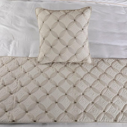 The HomeCentric King Queen Twin Ivory Bed Runner with 2 Decorative Throw Pillow Cover, Queen Size 74"x18" Bed Runner with Pillow Cover, Linen Quilted & Embroidery, Modern Contemporary - Tender Love