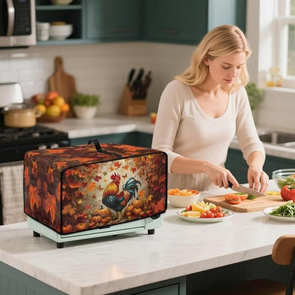 Air Fryer Toaster Oven Cover with Pockets, Stain-resistant Microwave Oven Protector for Kitchen Countertop, S, 14.5 x 18.5 x 9 Inches, Chicken Rooster Pumpkin Fall Leaves
