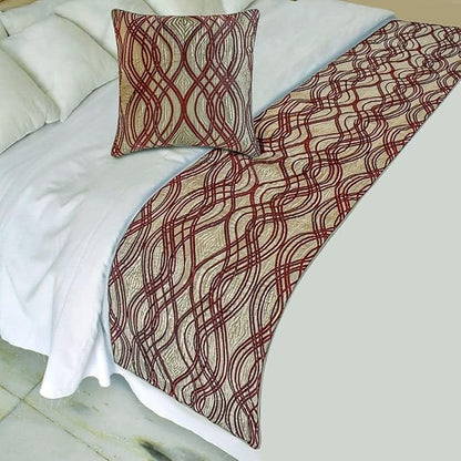 The HomeCentric King/Queen/Twin Brown Decorative Bed Runner CA King 86"x18" Bed Runner Without Pillow Cover, Quilted, Swirl Pattern Bed Scarf on Satin Fabric - Brown Swirls