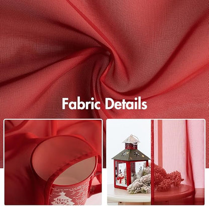 MIULEE 2 Panels Red Solid Color Sheer Christmas Window Curtains Elegant Window Voile Panels/Drapes/Treatment for Bedroom Living Room (54X84 Inches)