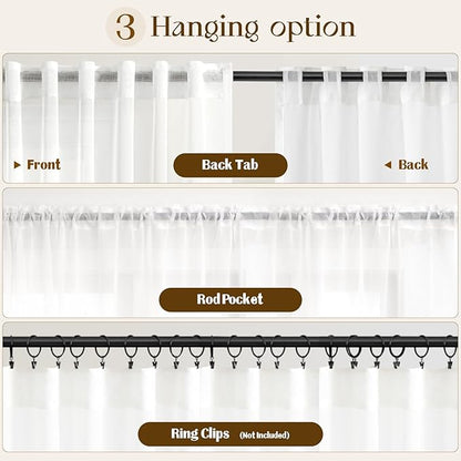 Dreaming Casa White Sheer Curtains 204 Inches Long, Rod Pocket & Back Tab Light Filtering Textured Sheers for Living Room Bedroom, 2 Panels, Each 52" W x 204" L