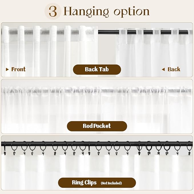 Dreaming Casa White Sheer Curtains 84 Inches Long, Rod Pocket & Back Tab Light Filtering Textured Sheers for Living Room Bedroom, 2 Panels, Each 100" W x 84" L
