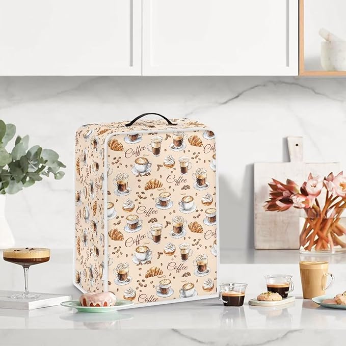 Coffee Maker Cover For Kitchen With Top Handle Waterproof Dust Appliance Cover Suitable For Most Coffee Machine Models Croissant Pattern