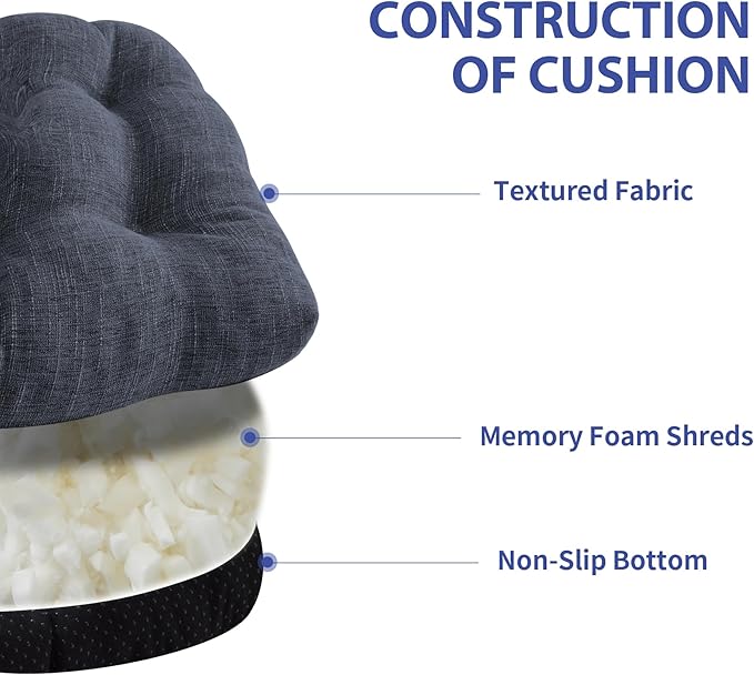 Chair Cushions for Dining Chairs Set of 6, Kitchen Chair Cushions, Chair Pads with Ties and Non Slip Backing, Tufted Memory Foam Seat Cushion 6 Pack, 15.5" x 15.5" x 4", Navy Blue