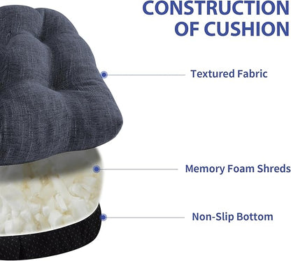 Chair Cushions for Dining Chairs Set of 4, Kitchen Chair Cushions, Chair Pads with Ties and Non Slip Backing, Tufted Memory Foam Seat Cushion 4 Pack, 18" x 18" x 4", Navy Blue